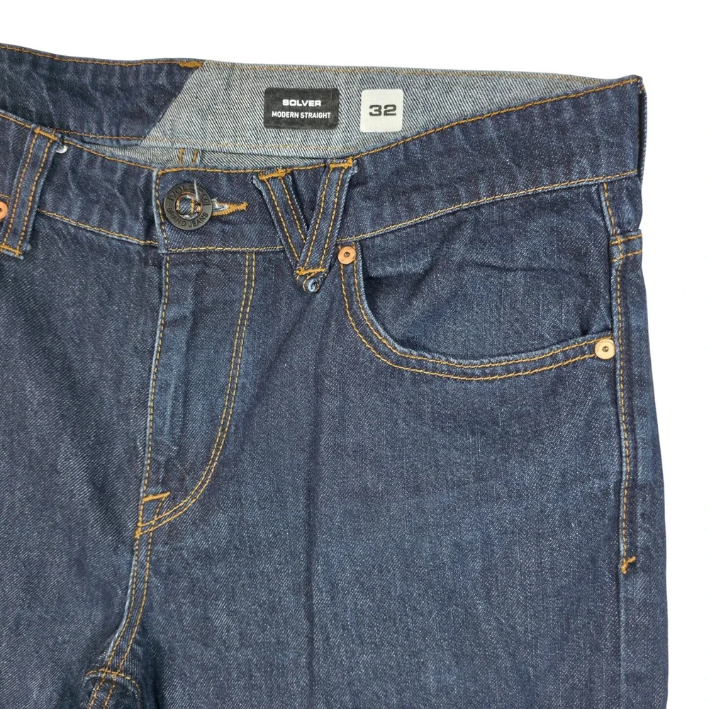 Volcom Solver Modern Straight Leg Jeans Mens 32 Dark Indigo Blue Denim Skate